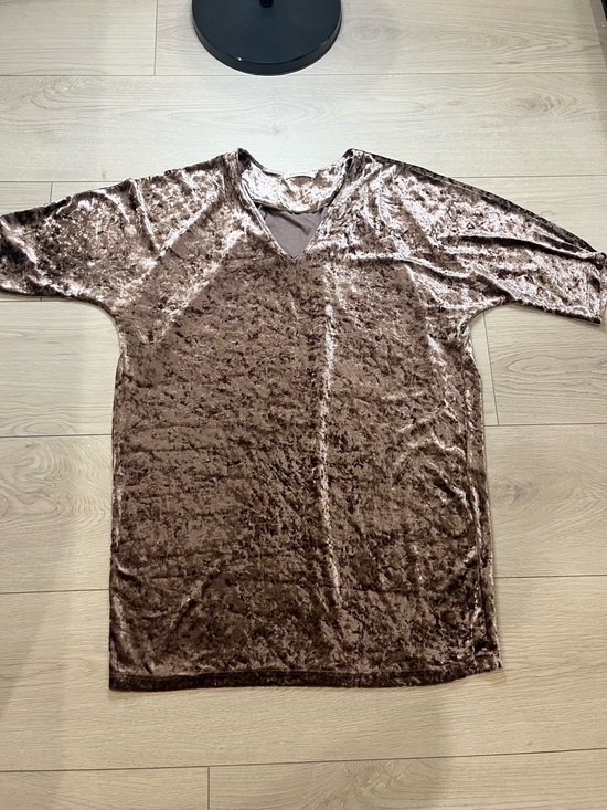 Ellison Other - Ellison Bronze Velvet Dress Women’s Size Large V-neck 3/4 Sleeve Mini Sparkle